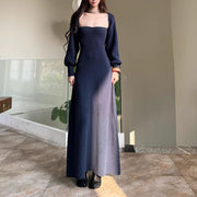 Ashley Navy Blue Strapless Knit Dress with Ribbed Shrug Set