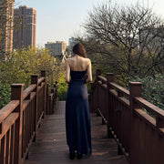 Ashley Navy Blue Strapless Knit Dress with Ribbed Shrug Set