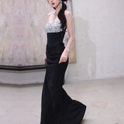 Erica Black Crystal Embellished Strapless Evening Dress