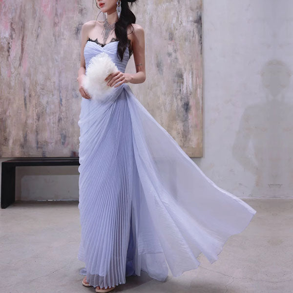 Eloise Periwinkle Blue Strapless Asymmetrical Evening Gown