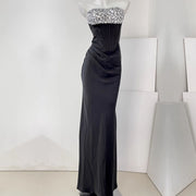 Erica Black Crystal Embellished Strapless Evening Dress