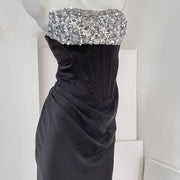 Erica Black Crystal Embellished Strapless Evening Dress