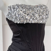 Erica Black Crystal Embellished Strapless Evening Dress