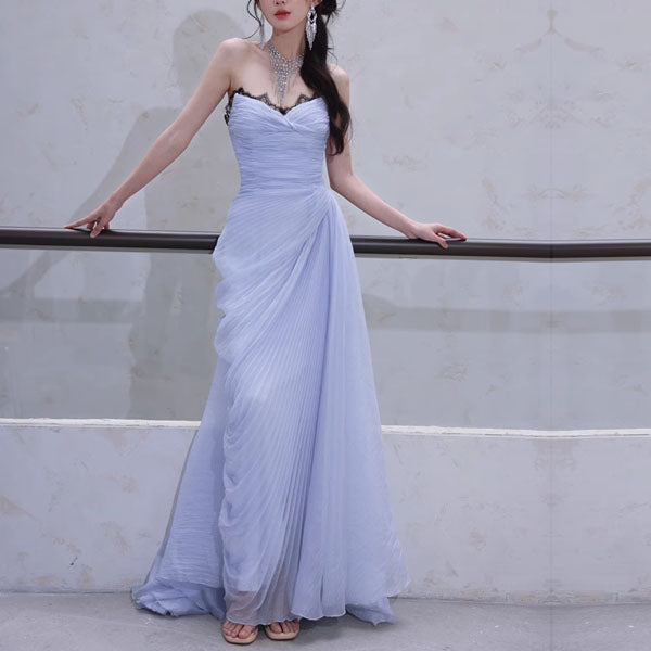 Eloise Periwinkle Blue Strapless Asymmetrical Evening Gown