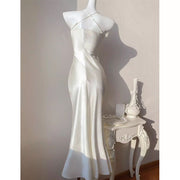 Katrina Ivory Draped Front Satin Evening Dress