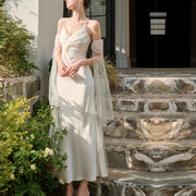 Katrina Ivory Draped Front Satin Evening Dress