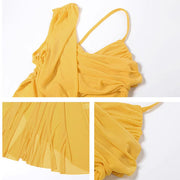 Soleil Elegance Yellow Sleeveless Drape Dress