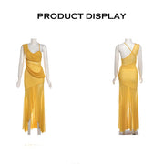 Soleil Elegance Yellow Sleeveless Drape Dress