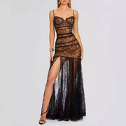 Amie Elegant Black Floral Lace Evening Dress