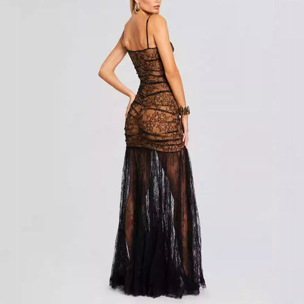 Amie Elegant Black Floral Lace Evening Dress