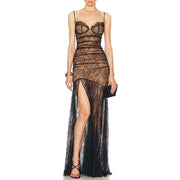 Amie Elegant Black Floral Lace Evening Dress