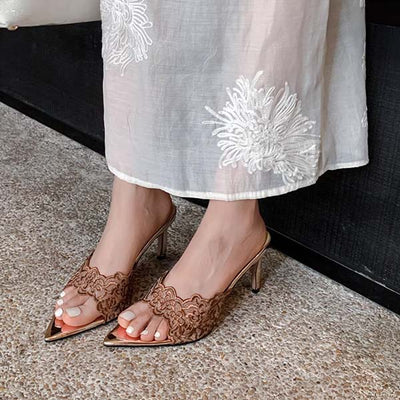 Amie Romantic Lace Slip On Heels