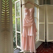 Pamela Pastel Pink Enchanting Ruffled Tiered Maxi Dress